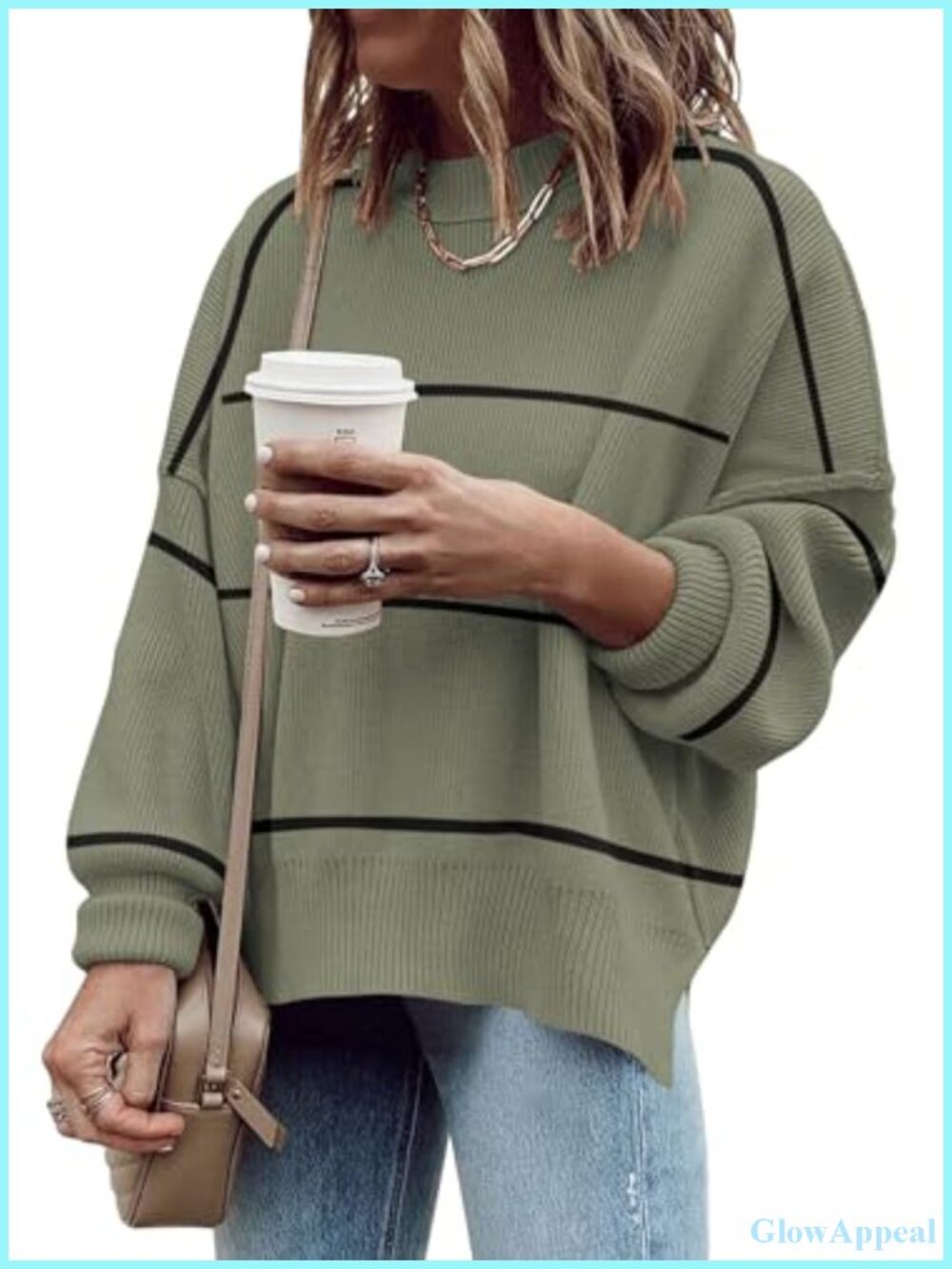 Oversized Ribbed Pullover Sweater Side Slit Mock Neck Long Sleeve